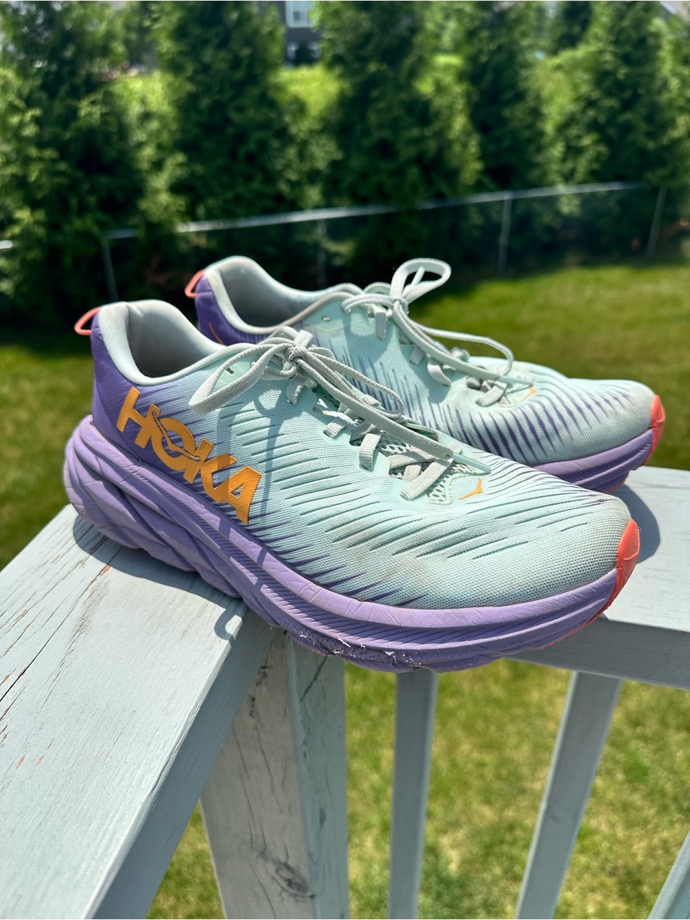 HOKA | Blue Glass Chalk Violet Rincon 3 running shoes | Size 10B